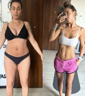 Carlotta before and after with Traininpink Lymphatic Drainage Pilates, after 3 months