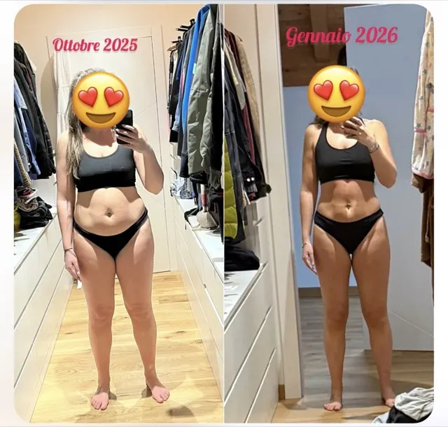 Foto prima e dopo di Francesca dopo 12 settimane di Pilates Linfodrenante