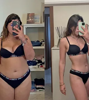 Giulia before and after with Traininpink Lymphatic Drainage Pilates, after 9 months