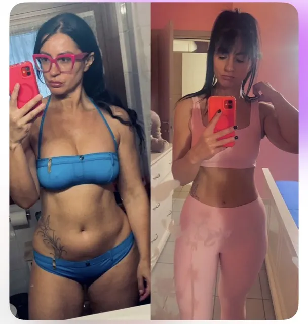 Foto prima e dopo di Ilaria dopo 16 settimane di Pilates Linfodrenante