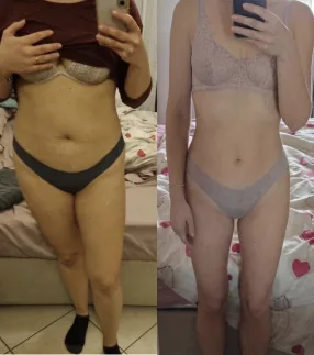 Jessica before and after with Traininpink Lymphatic Drainage Pilates, after pregnancy