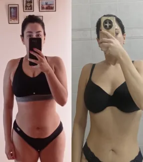 Maria Luisa before and after with Traininpink Lymphatic Drainage Pilates