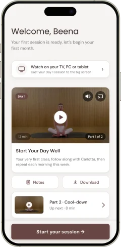 Pilates Linfodrenante app — monthly journey screen