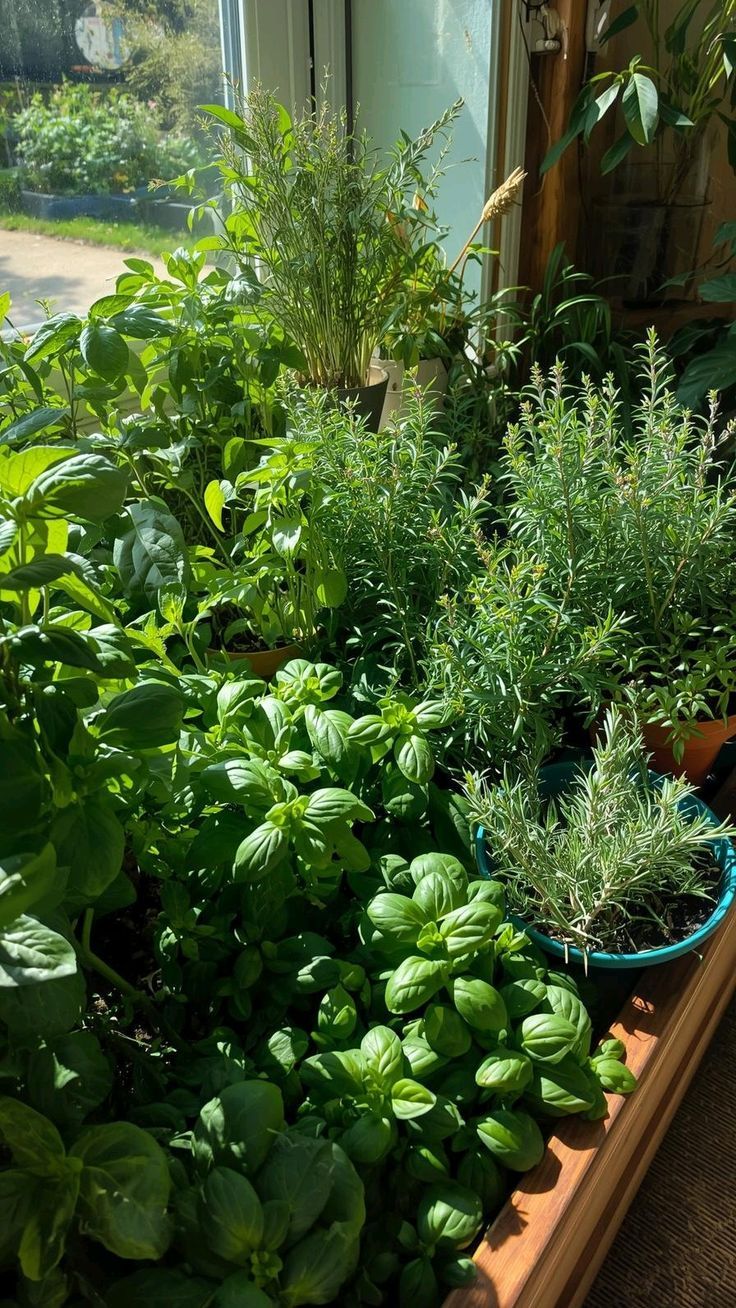 Balconcino soleggiato con vasi di erbe aromatiche italiane