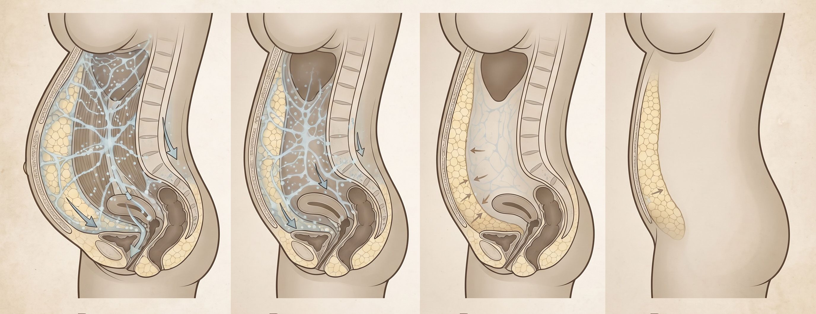 Illustrazione anatomica della rapida perdita di liquidi nelle settimane successive al parto 