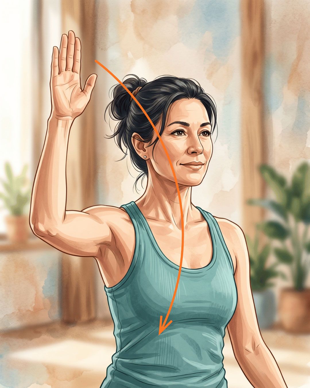 Illustrazione di una donna con il braccio destro piegato a 90 gradi che esegue un test di mobilità