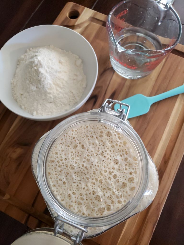 Vaso in vetro con preparazione fatta di casa del lievito madre