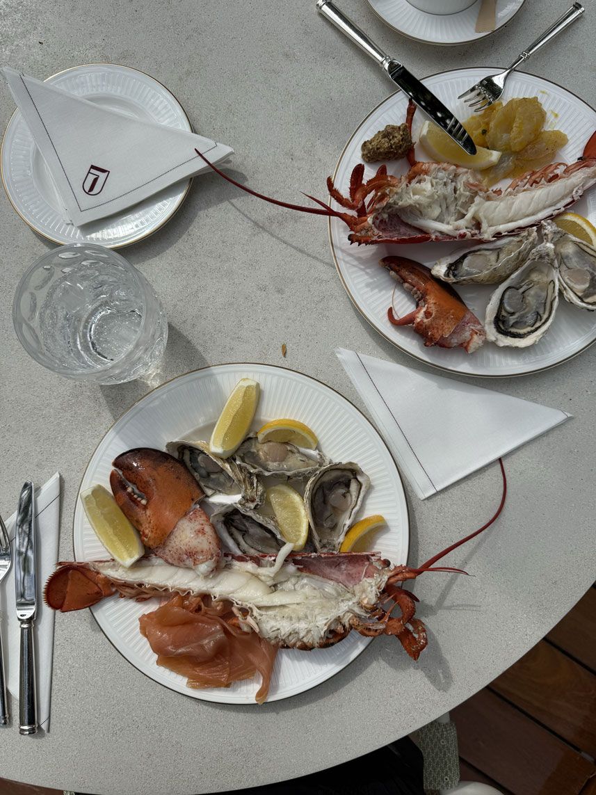 Piatto di frutti di mare con ostriche, e aragosta — fonti naturali di zinco, iodio, ferro e rame, micronutrienti essenziali contro la caduta dei capelli