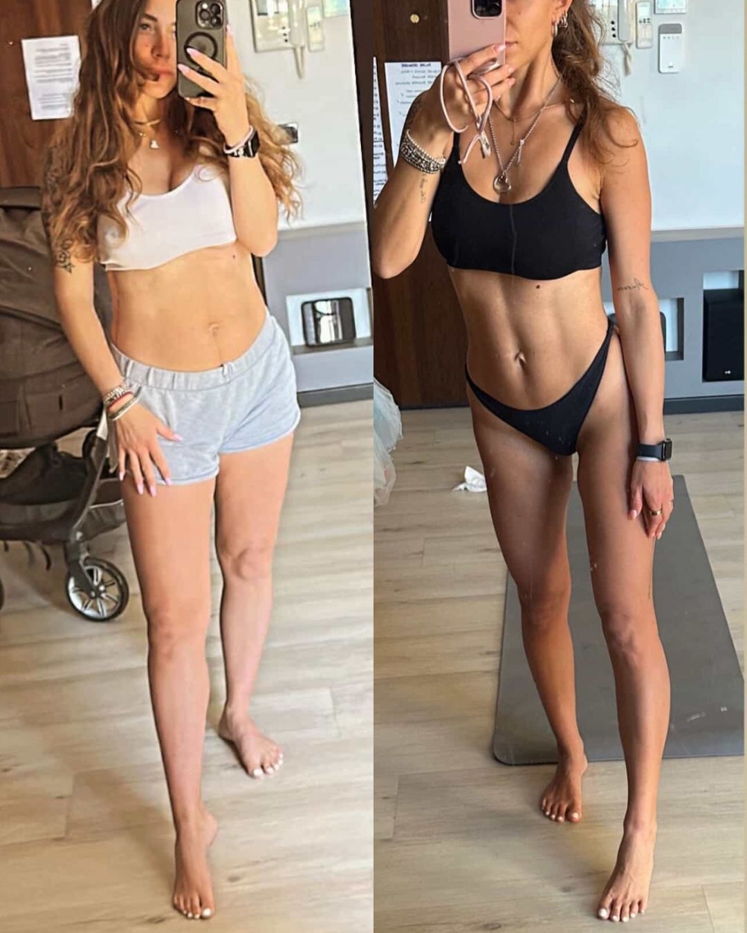 Trasformazione di Carlotta con il Pilates Linfodrenante post parto: in pochi mesi, addome scolpito e corpo tonico e asciutto
