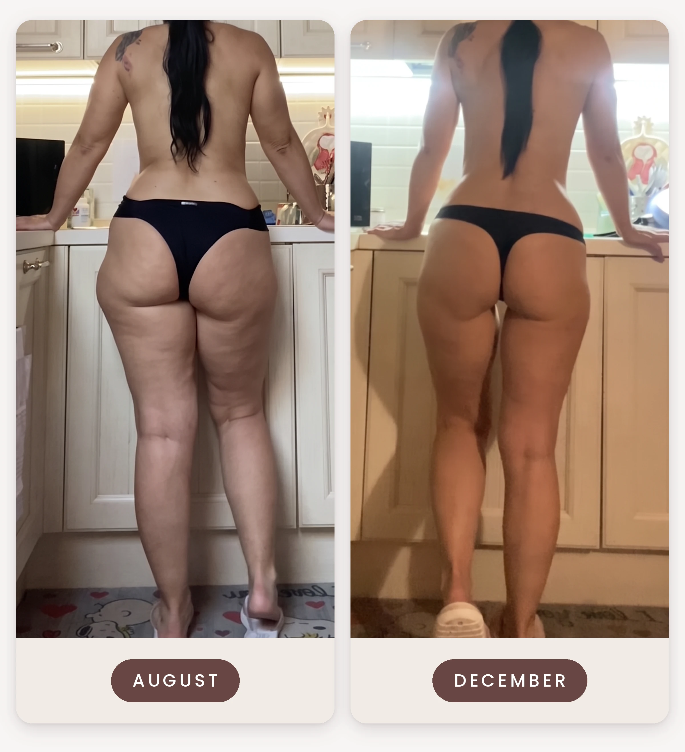 Ilaria's back in August and in December, after about three months of Lymphatic Drainage Pilates at home